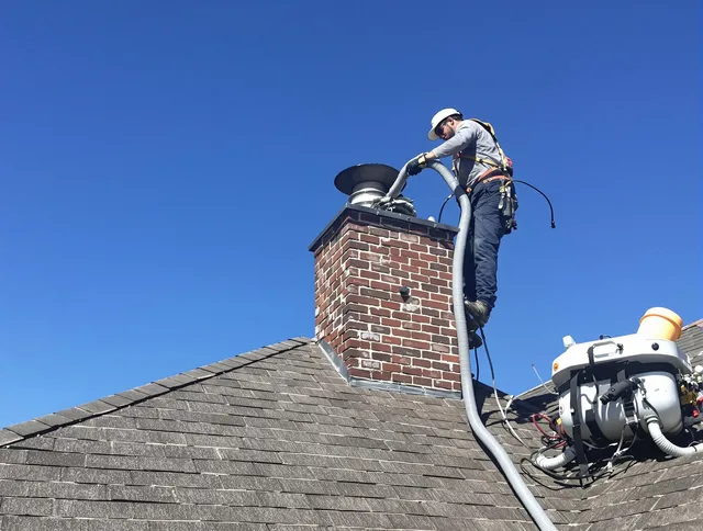 Dedicated North Reading Chimney Sweep team member cleaning a chimney in North Reading, MA