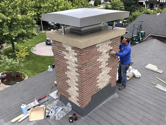 North Reading Chimney Sweep team working on a custom chimney remodel in North Reading, MA