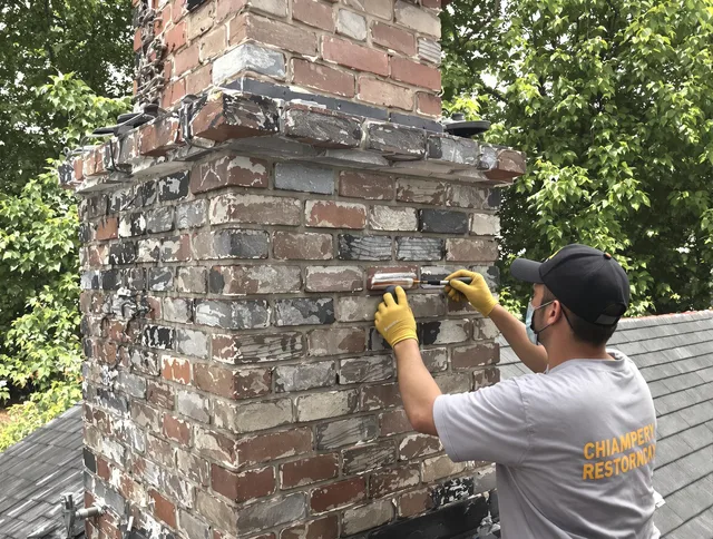 In-progress chimney restoration by North Reading Chimney Sweep in North Reading, MA